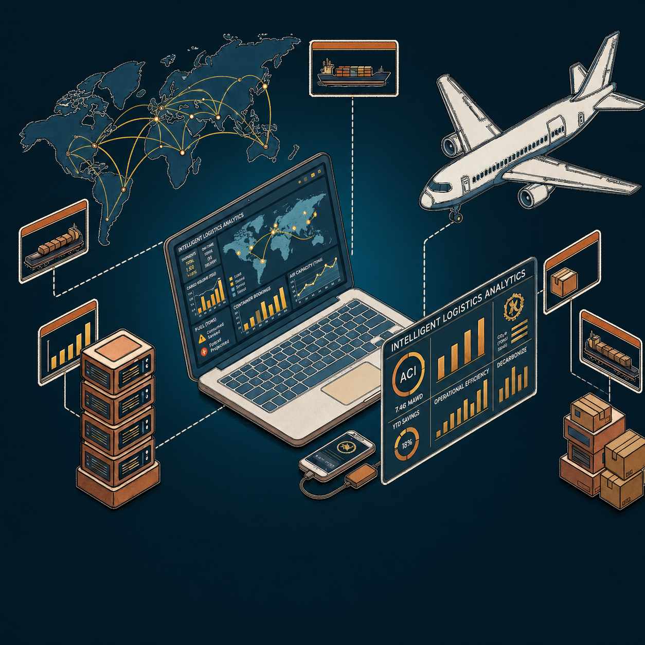 Kheprix logistics illustration in the dark color theme
